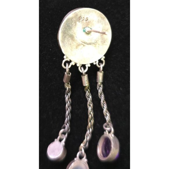 Carved Moon Face Sajen Dangle 925 Earrings Amethyst Turquoise & Moonstone - Picture 9 of 15